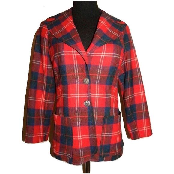 70s RED Plaid Blazer | Tartan Jacket Wide Notched Collar MOD Punk - Picture 7 of 10